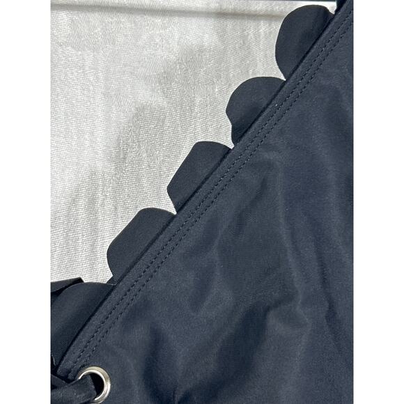 Cute Goth Bikini Top Large Black Lace Up Front Scalloped Crop - Picture 3 of 5